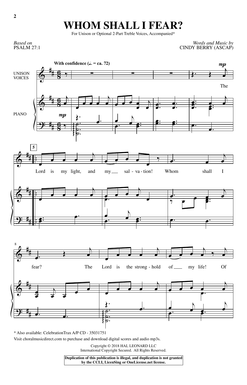 Cindy Berry Whom Shall I Fear? Sheet Music