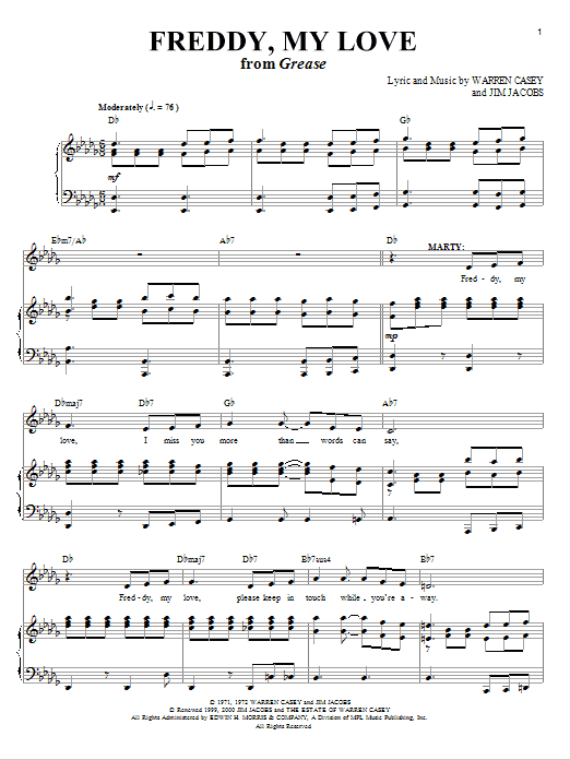 Cindy Bullens Freddy, My Love Sheet Music