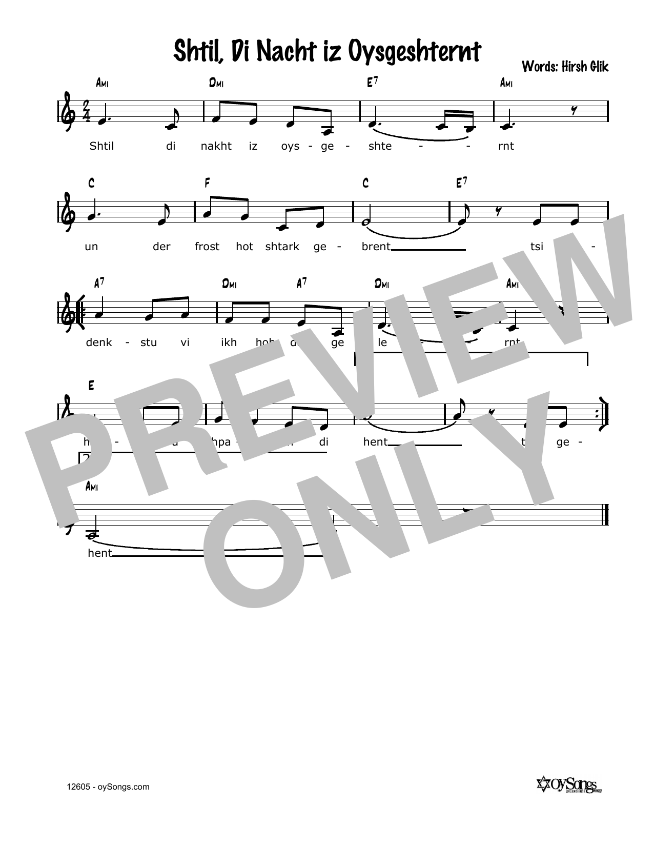 Cindy Paley Shtil, Di Nacht Iz Oysgeshternt Sheet Music