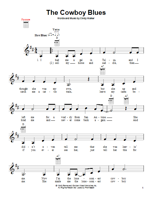 Cindy Walker The Cowboy Blues Sheet Music
