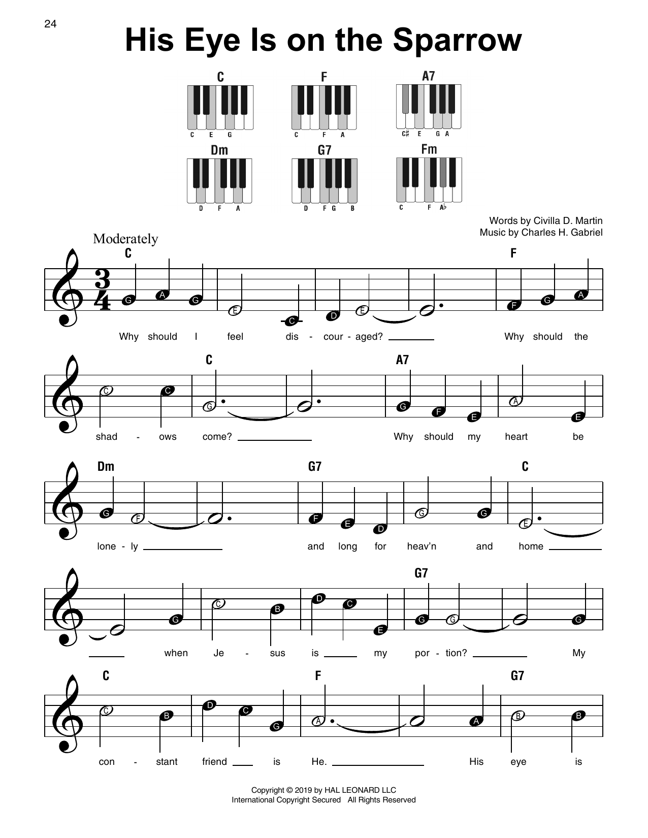 Civilla D. Martin His Eye Is On The Sparrow Sheet Music