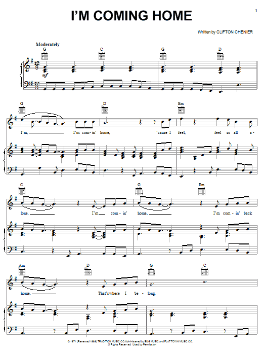 C.J. Chenier I'm Coming Home Sheet Music