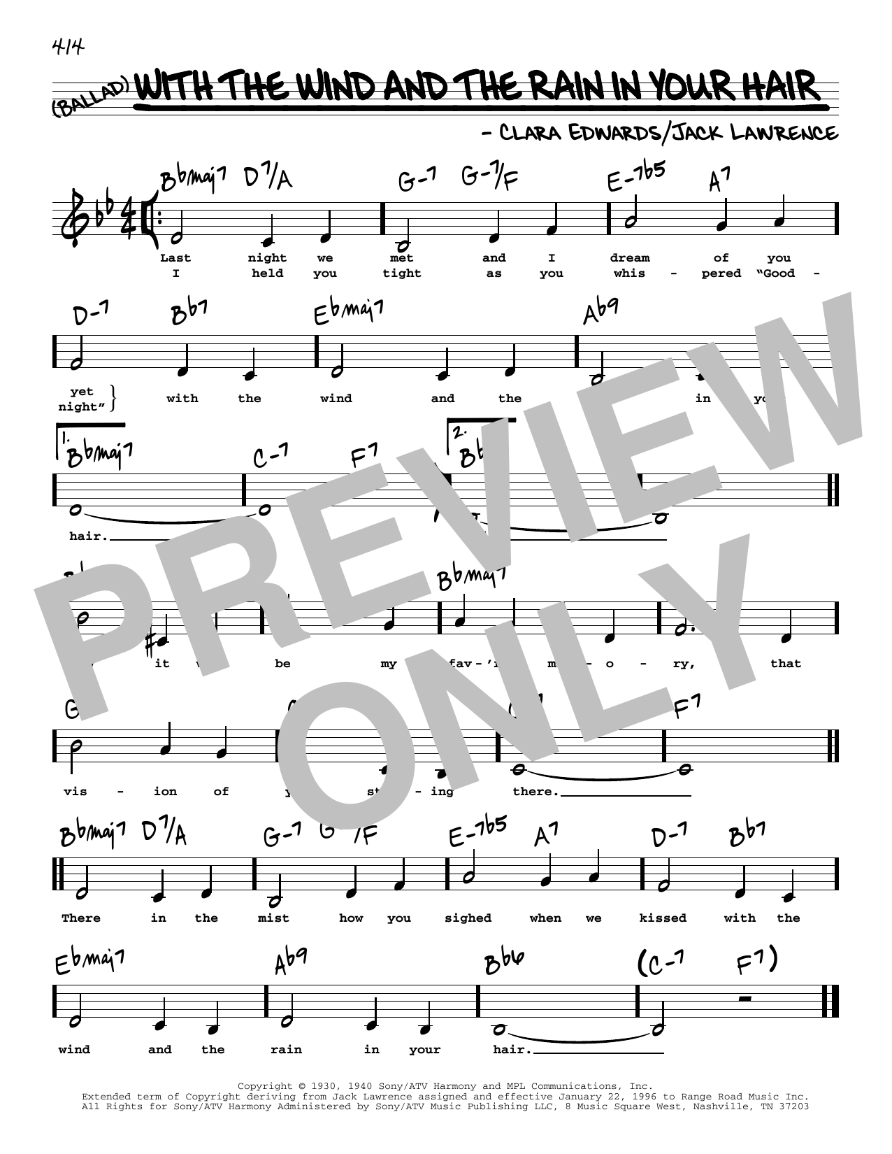 Clara Edwards With The Wind And The Rain In Your Hair (Low Voice) Sheet Music