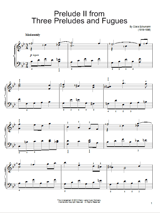 Clara Schumann Prelude II Sheet Music