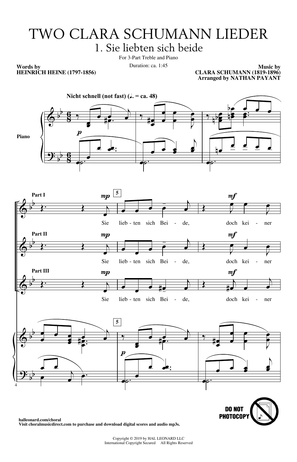 Clara Schumann Two Clara Schumann Lieder (arr. Nathan Payant) Sheet Music