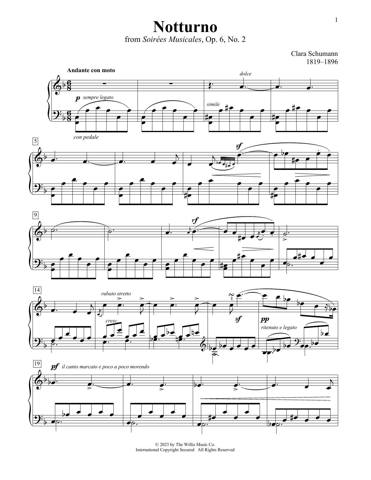 Clara Schumann Notturno Sheet Music