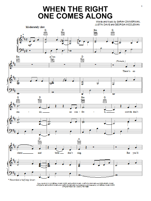 Clare Bowen and Sam Palladio When The Right One Comes Along Sheet Music