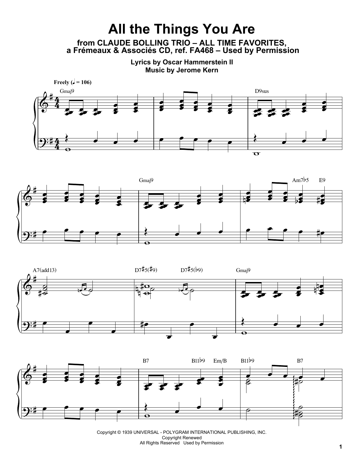 Claude Bolling All The Things You Are Sheet Music