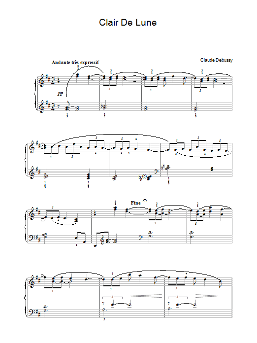 Claude Debussy Clair de Lune (abridged arrangement) Sheet Music