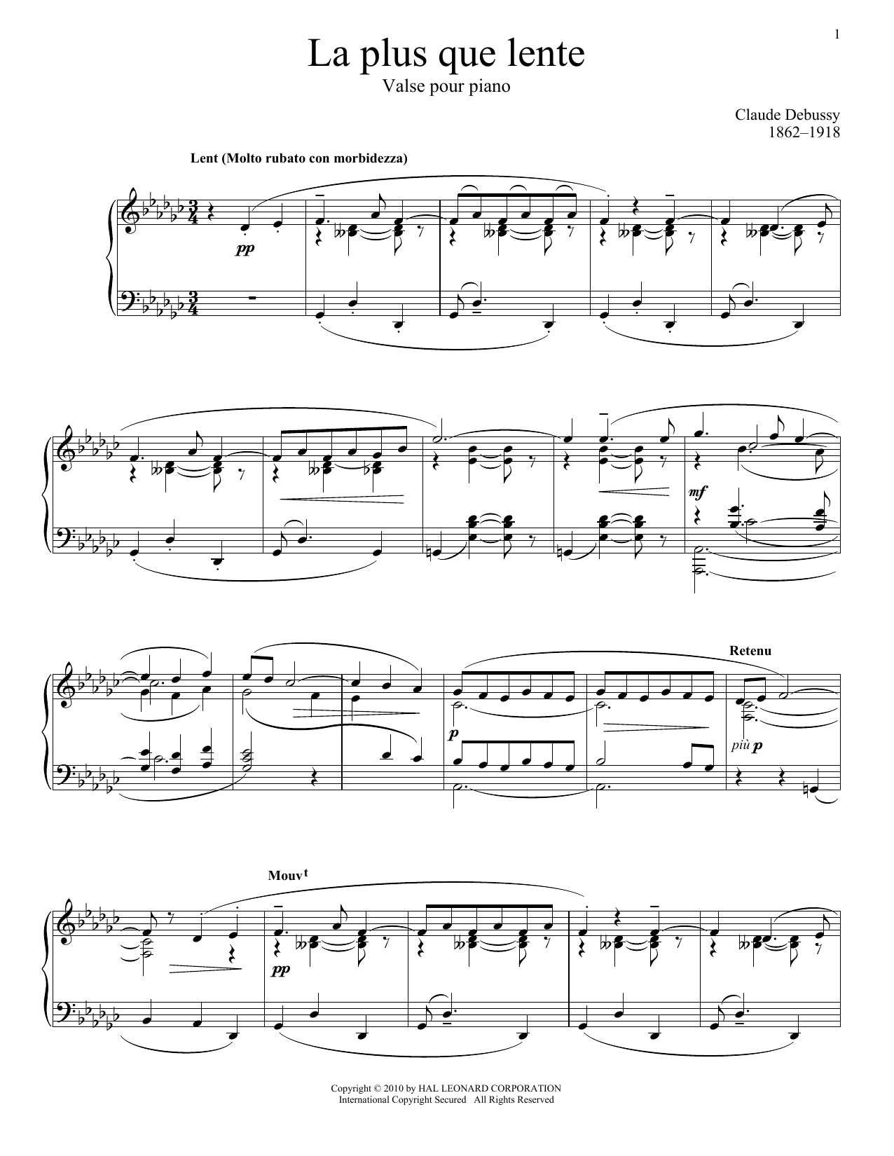 Claude Debussy La Plus Que Lente Sheet Music