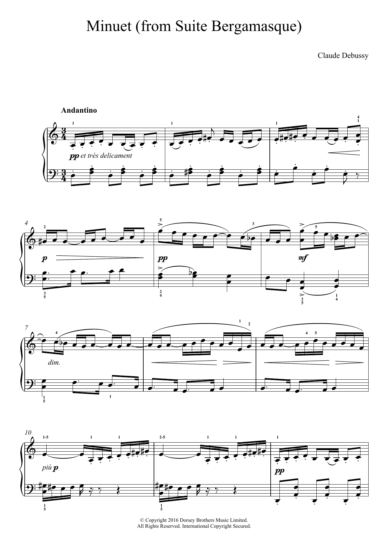 Claude Debussy Minuet (From Suite Bergamasque) Sheet Music