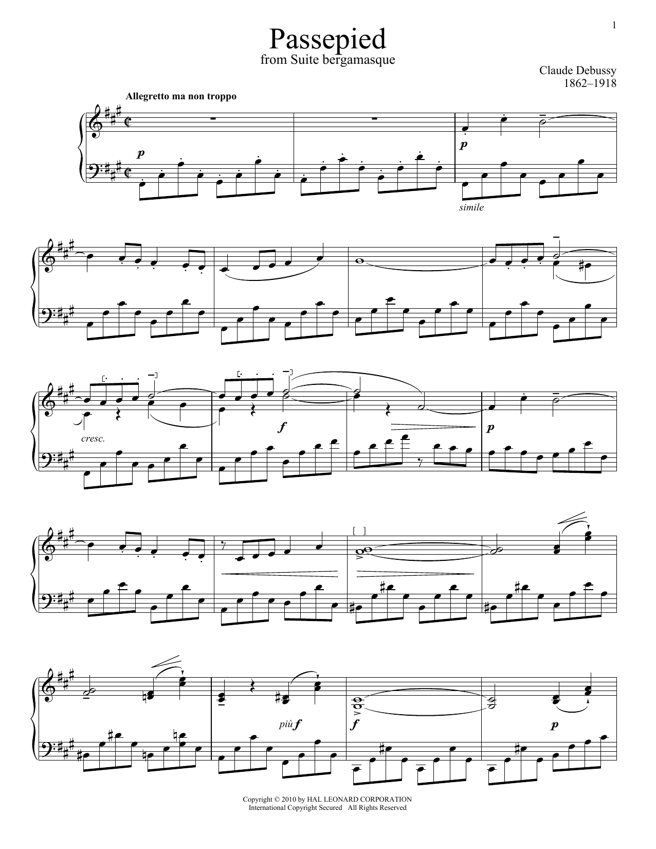 Claude Debussy Passepied (Bergamasque) Sheet Music