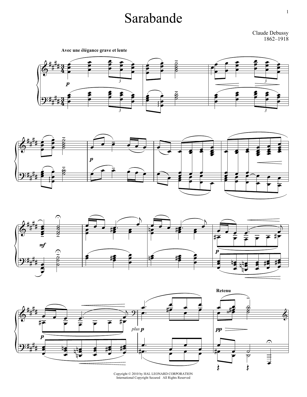 Claude Debussy Sarabande, Pour Le Piano Sheet Music