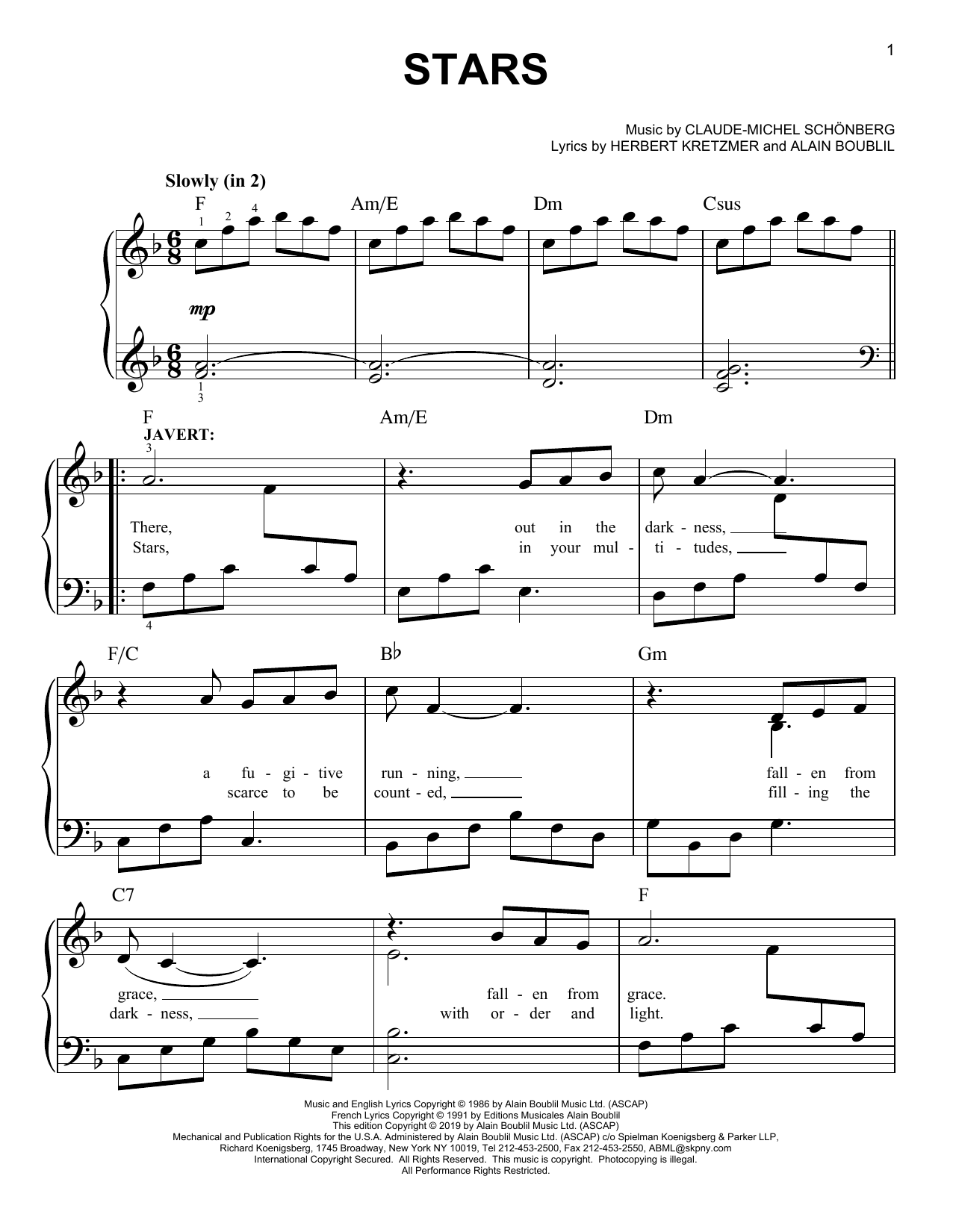 Claude-Michel Schonberg Stars Sheet Music