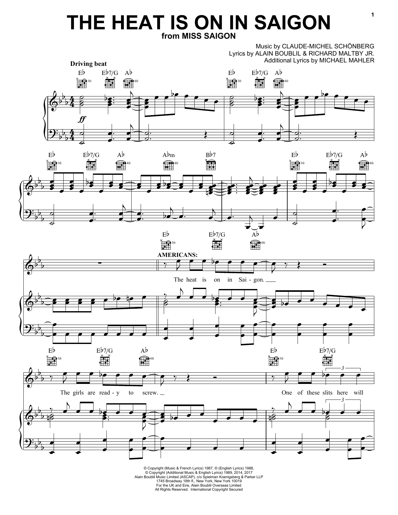Claude-Michel Schonberg The Heat Is On In Saigon Sheet Music