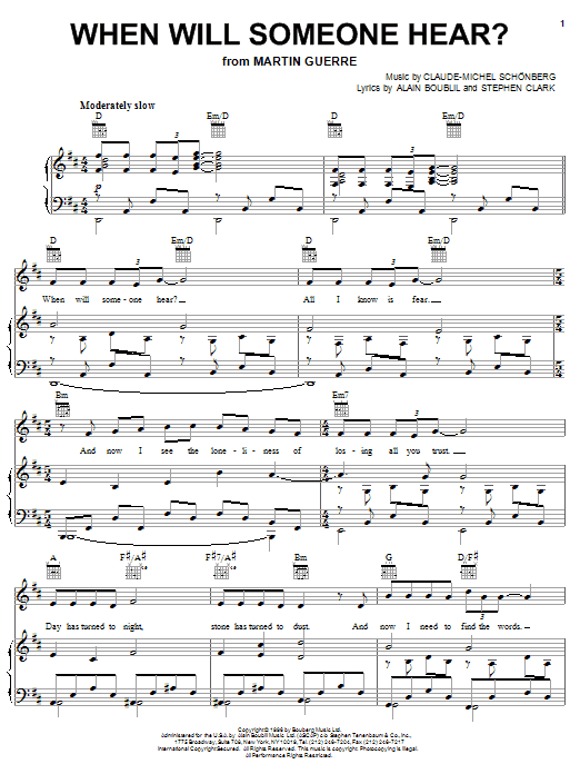 Claude-Michel Schonberg When Will Someone Hear? Sheet Music