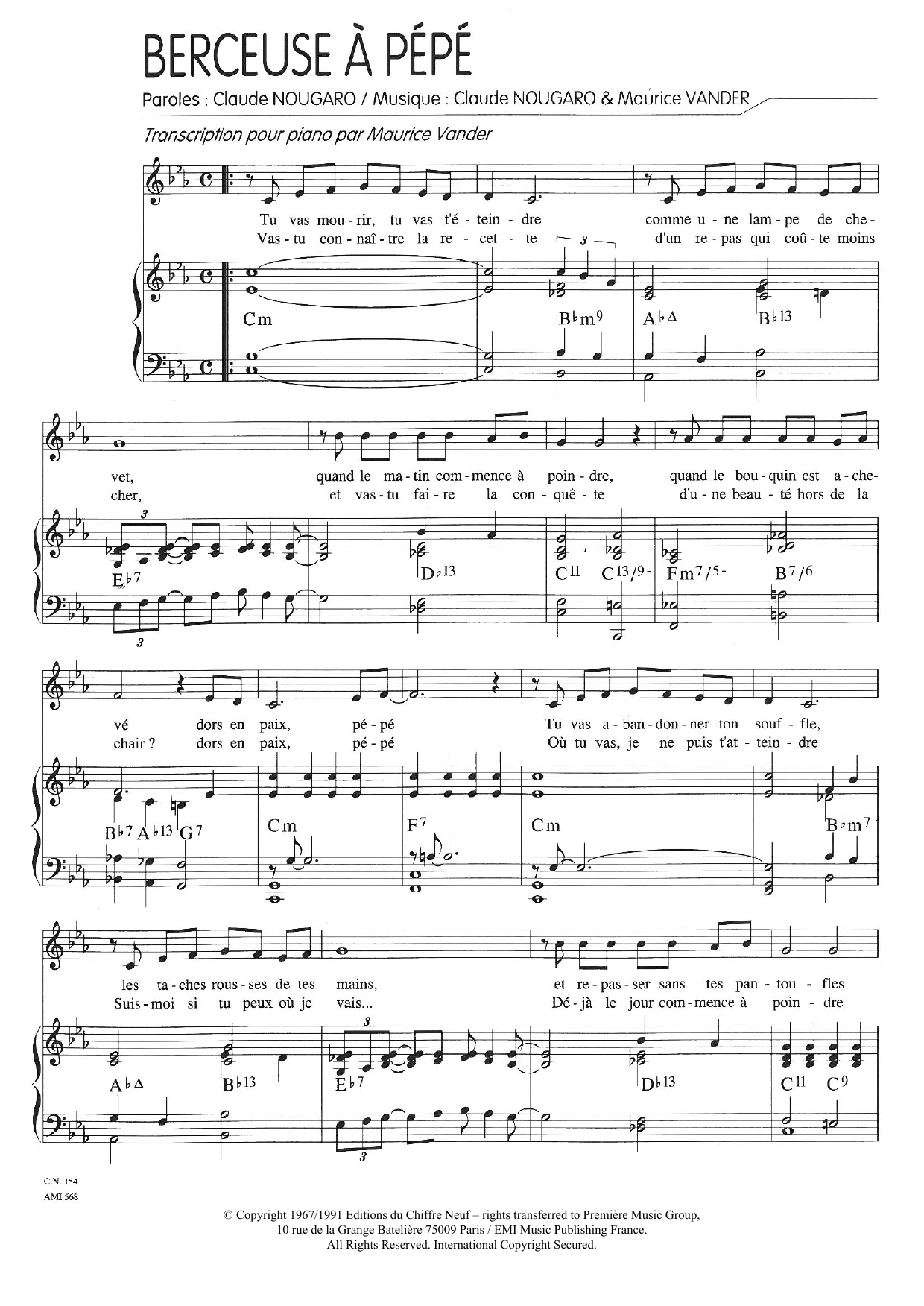 Claude Nougaro Berceuse A Pepe Sheet Music
