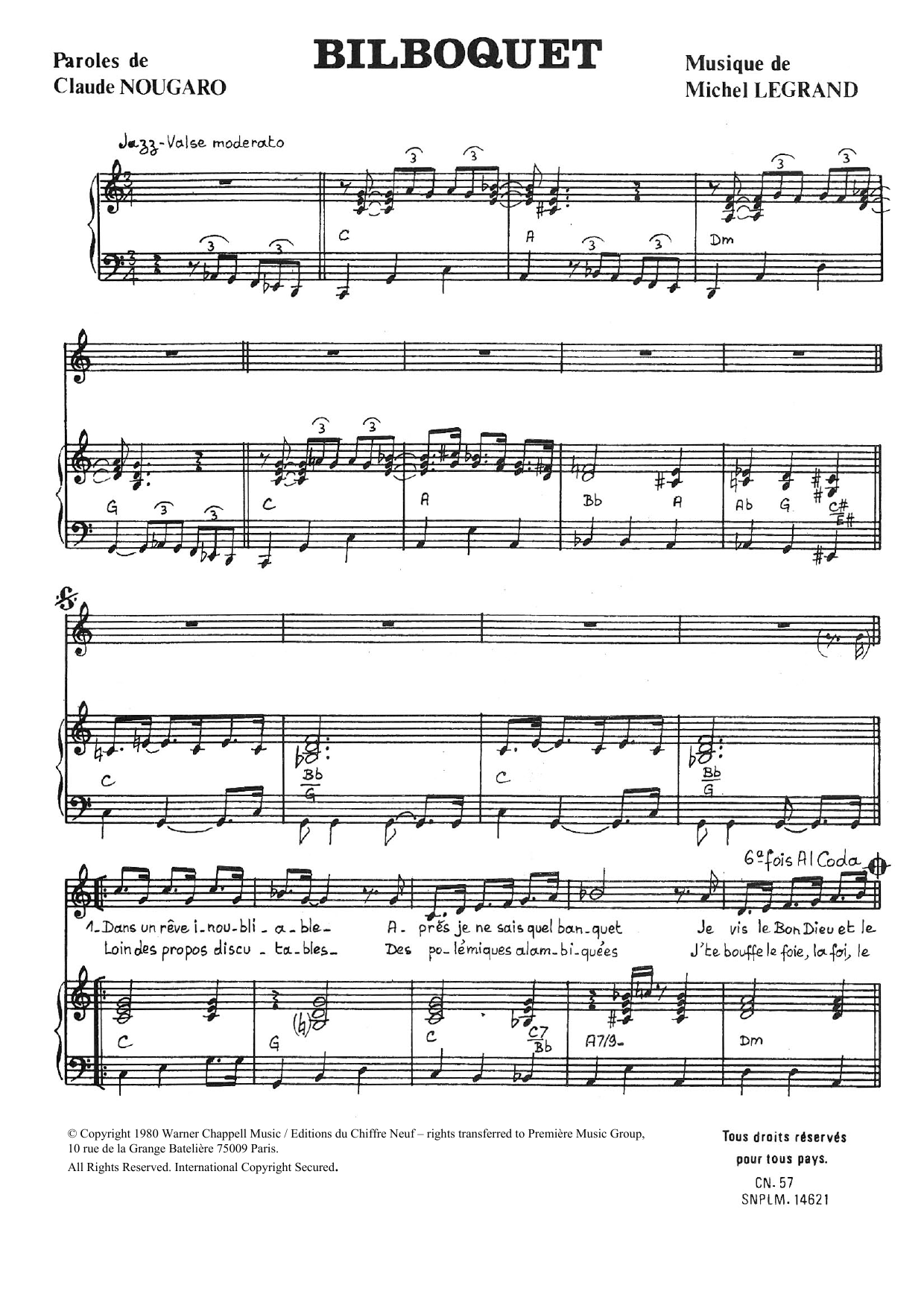 Claude Nougaro Bilboquet Sheet Music