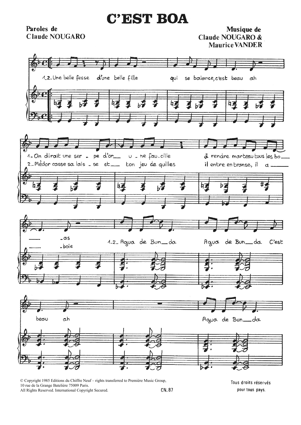 Claude Nougaro C'est Boa Sheet Music