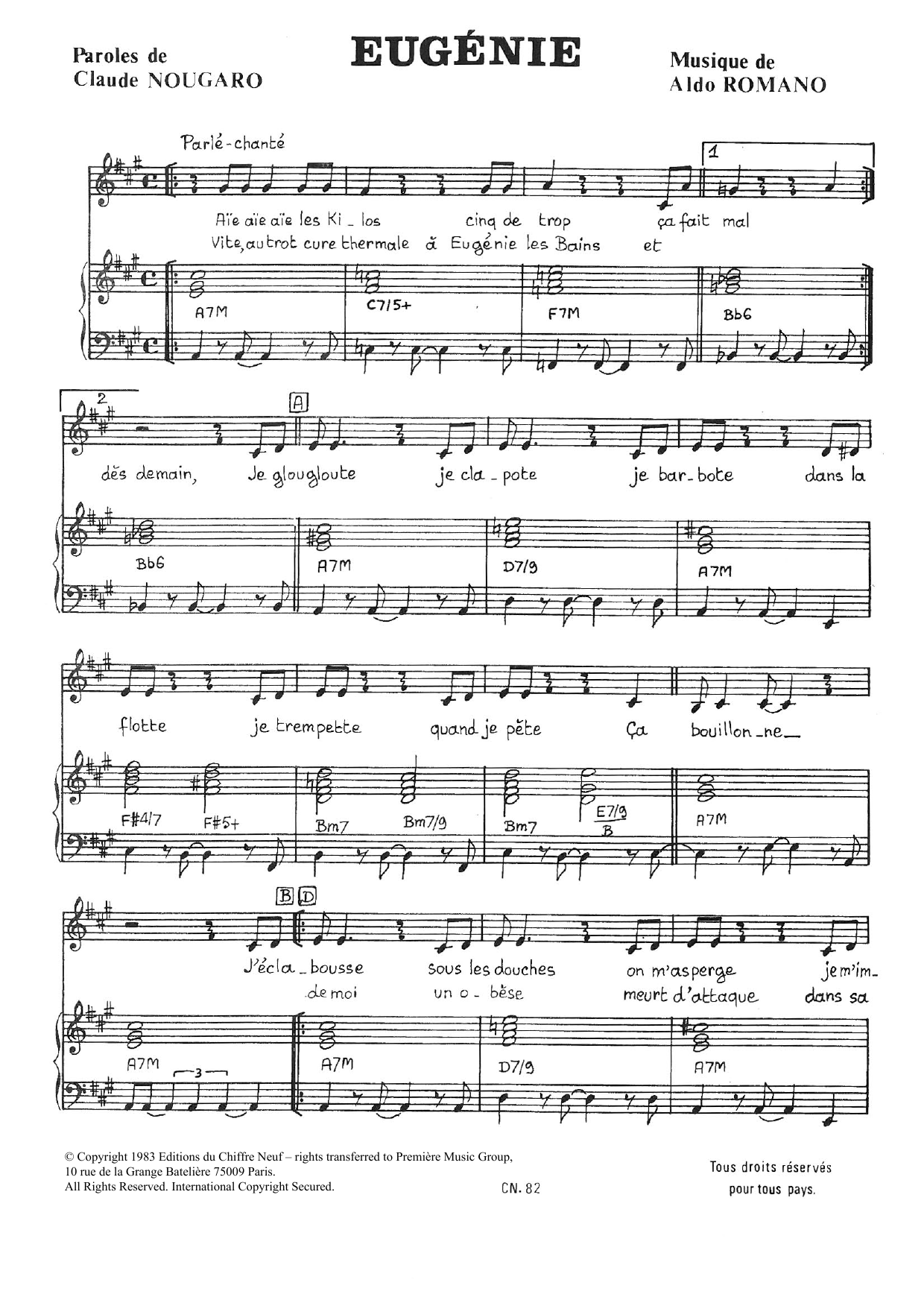 Claude Nougaro Eugenie Sheet Music