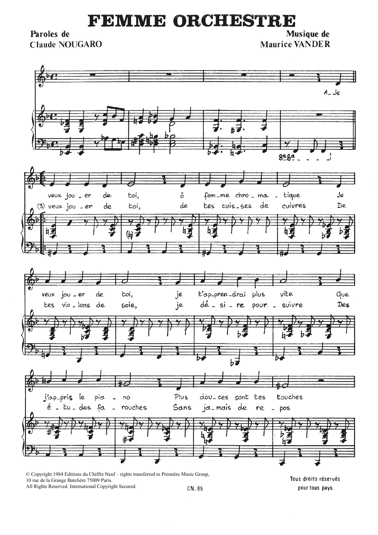 Claude Nougaro Femme Orchestre Sheet Music