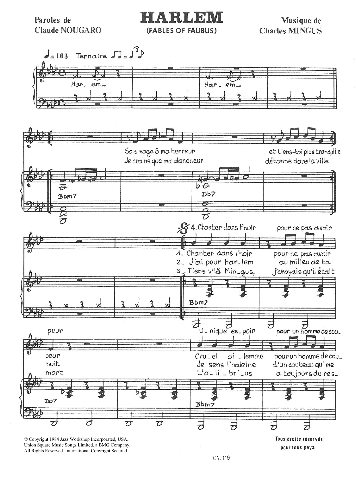 Claude Nougaro Harlem (Fables Of Faubus) Sheet Music