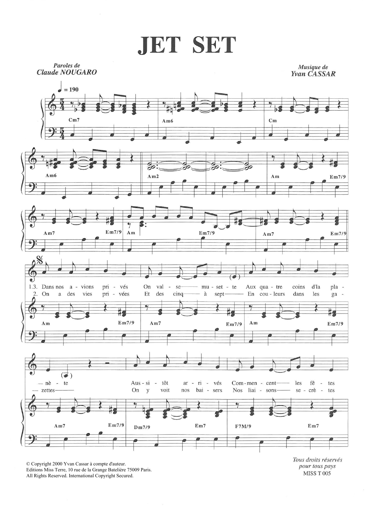 Claude Nougaro Jet Set Sheet Music