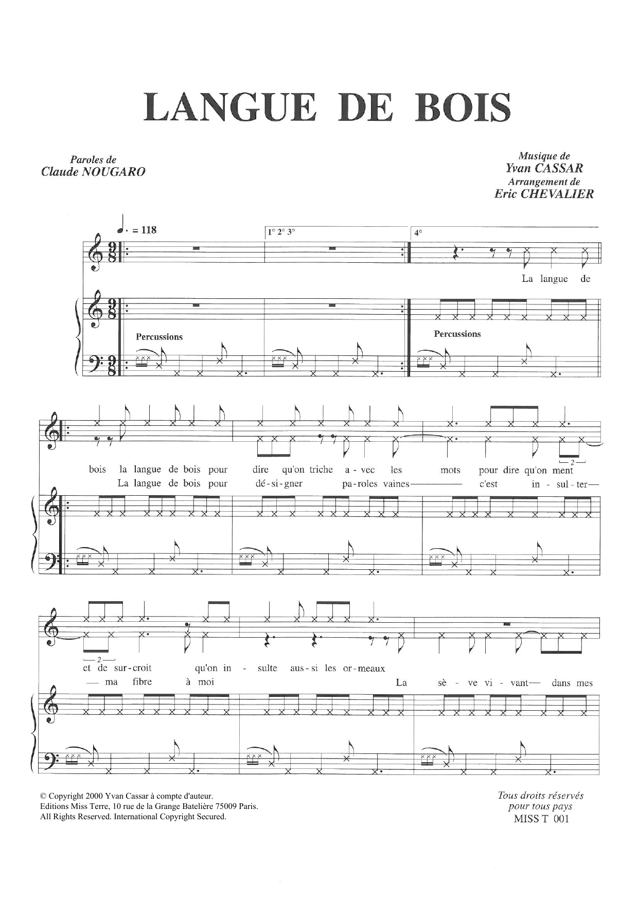 Claude Nougaro Langue De Bois Sheet Music