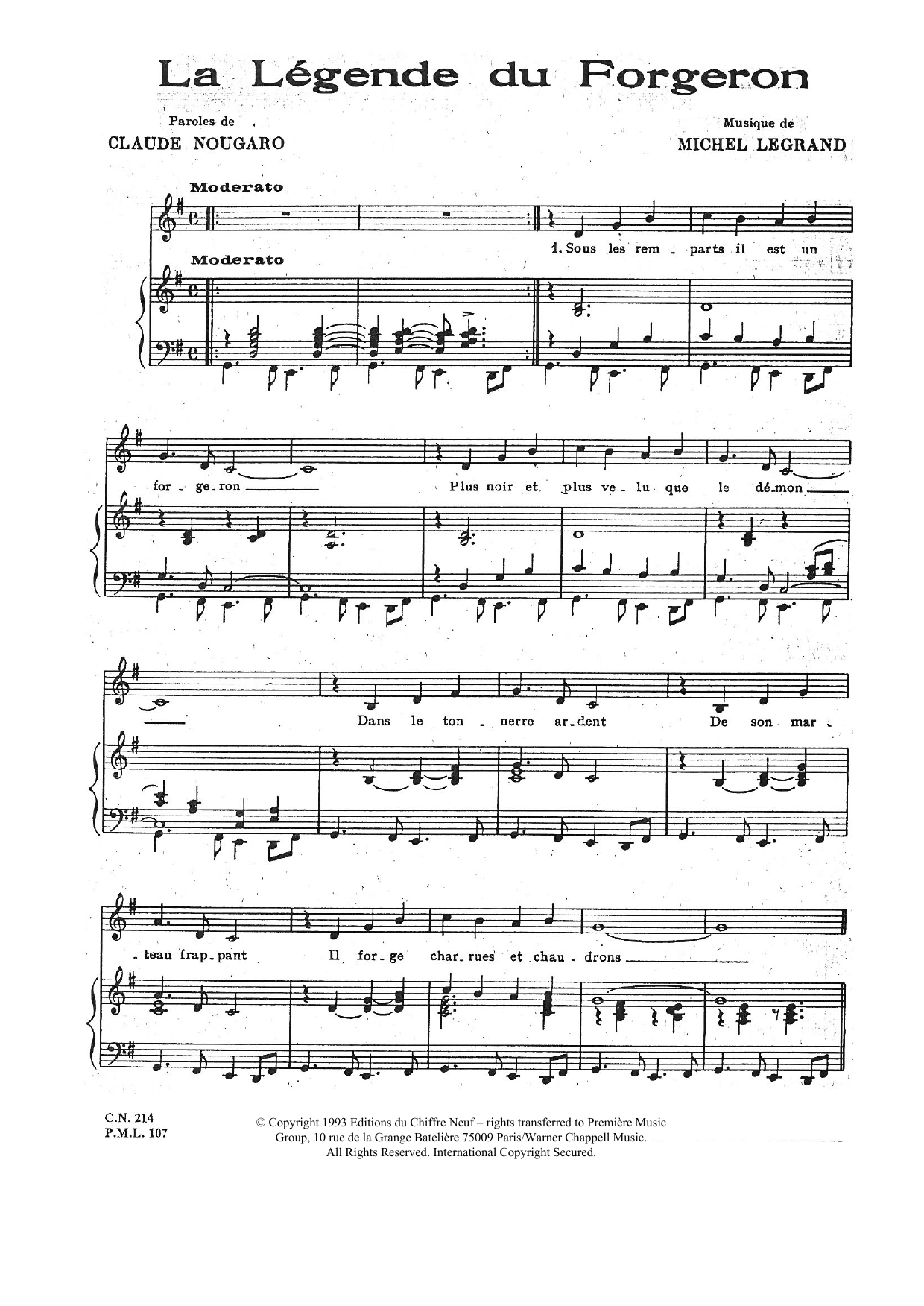Claude Nougaro Legende Du Forgeron Sheet Music