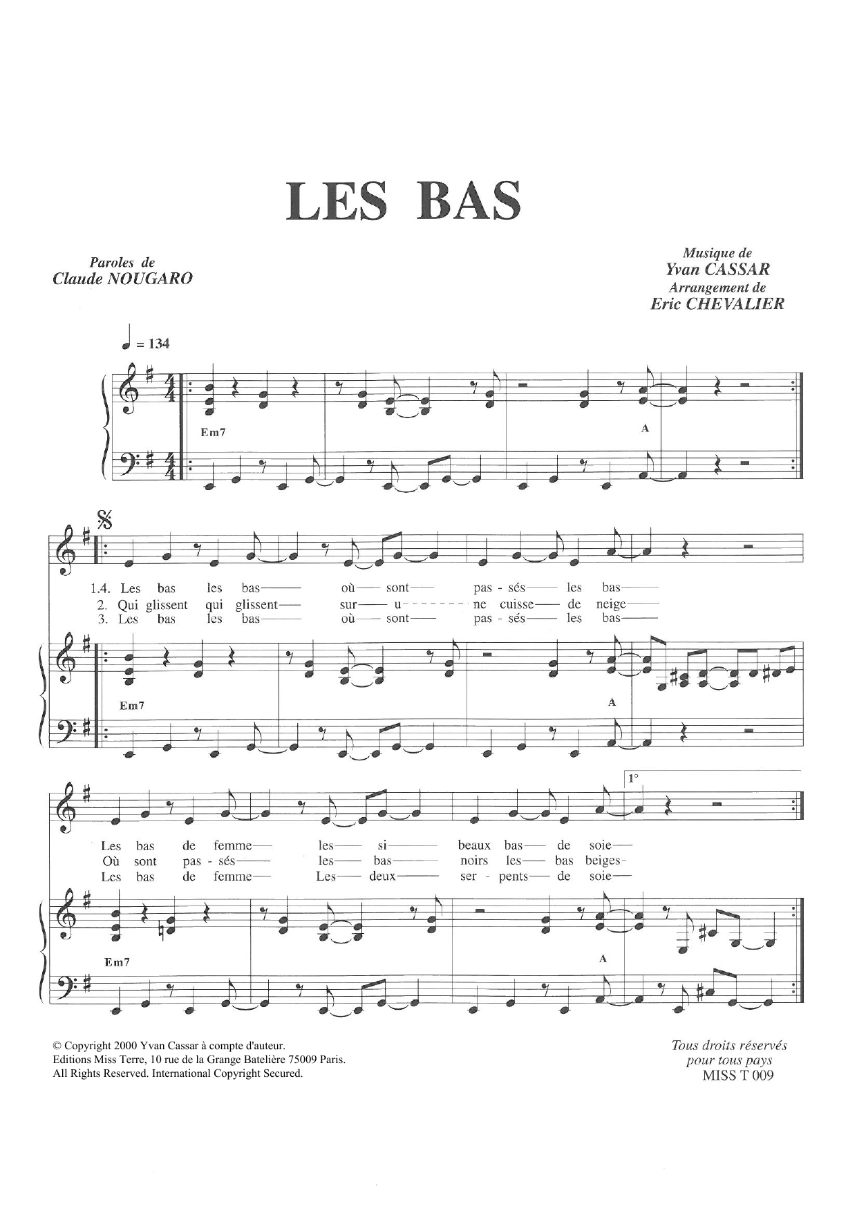 Claude Nougaro Les Bas Sheet Music