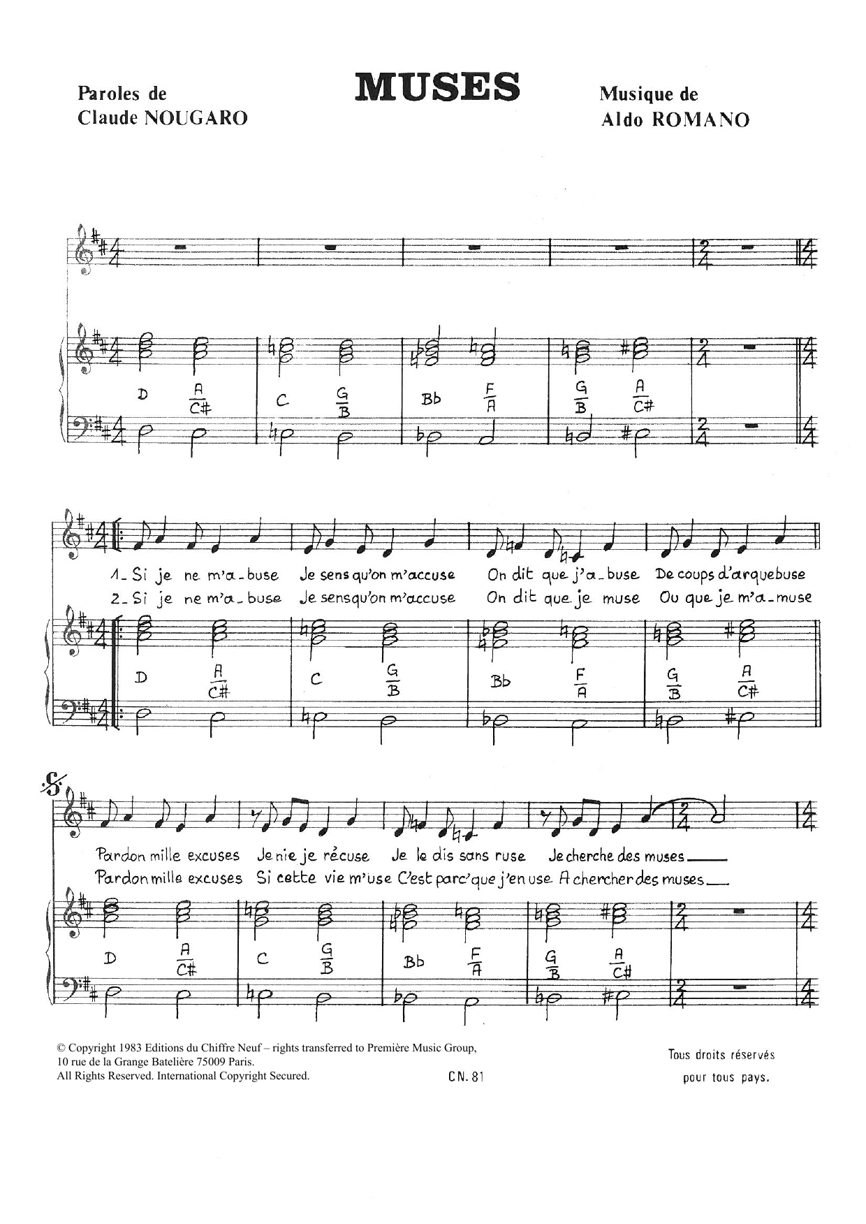 Claude Nougaro Muses Sheet Music