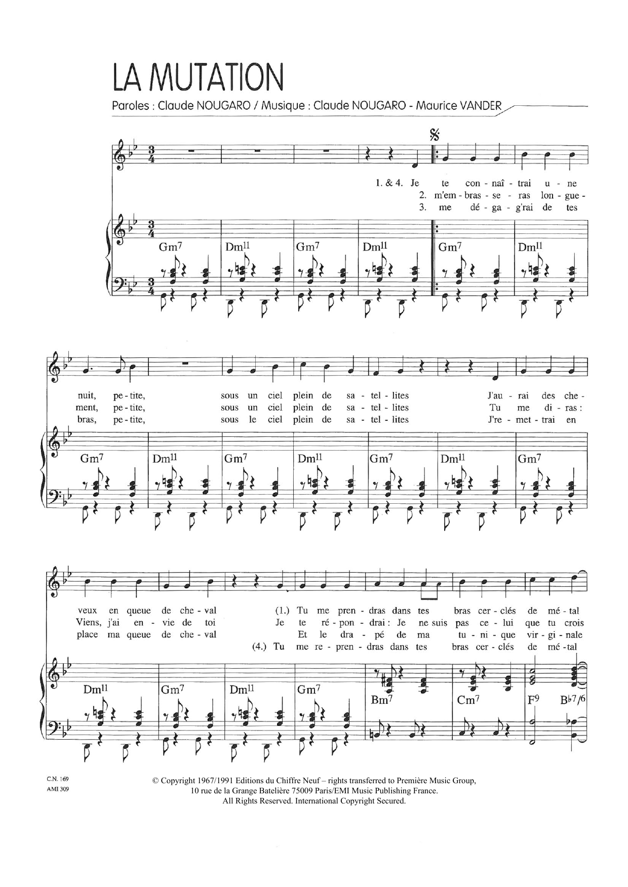 Claude Nougaro Mutation Sheet Music