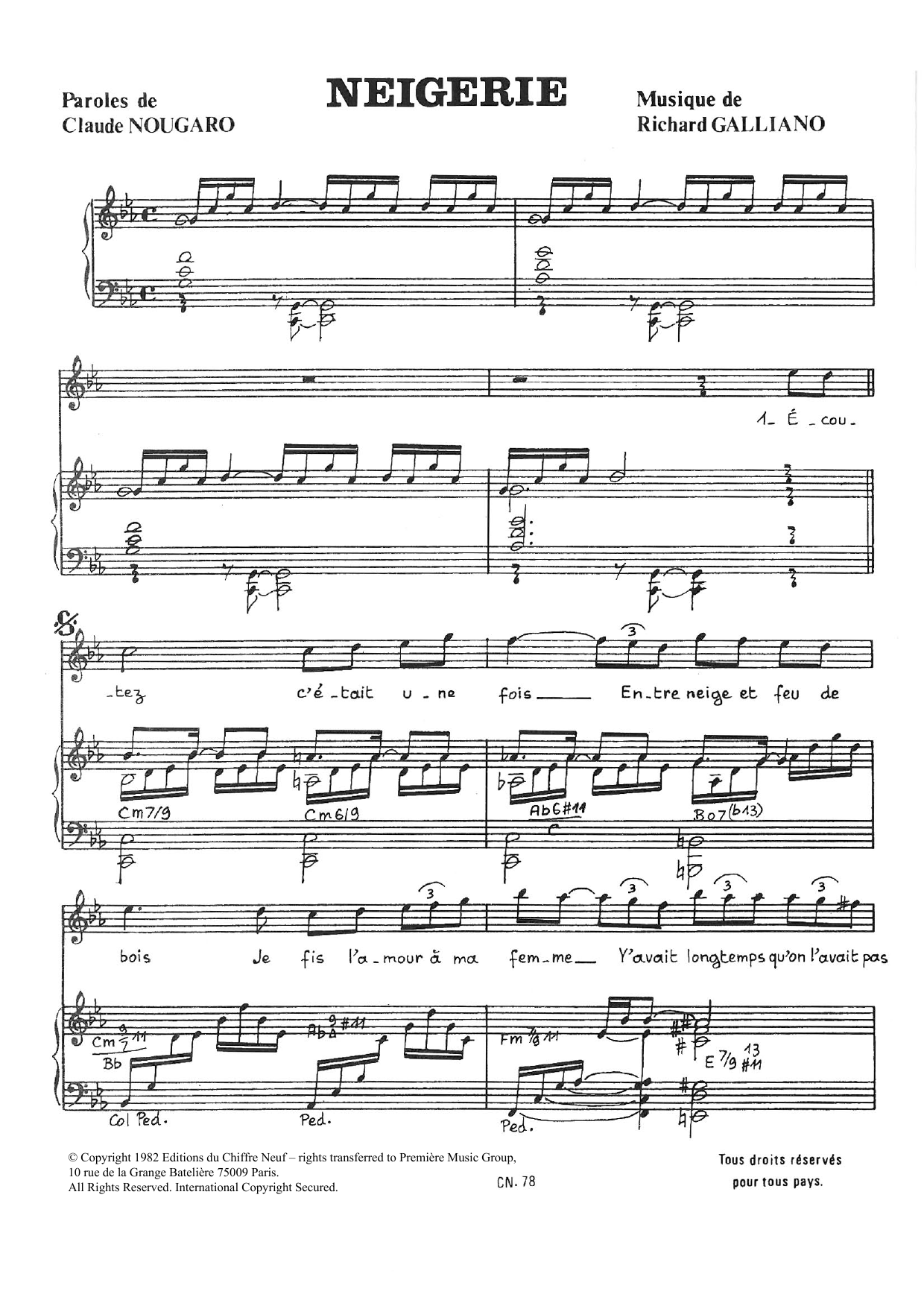 Claude Nougaro Neigerie Sheet Music