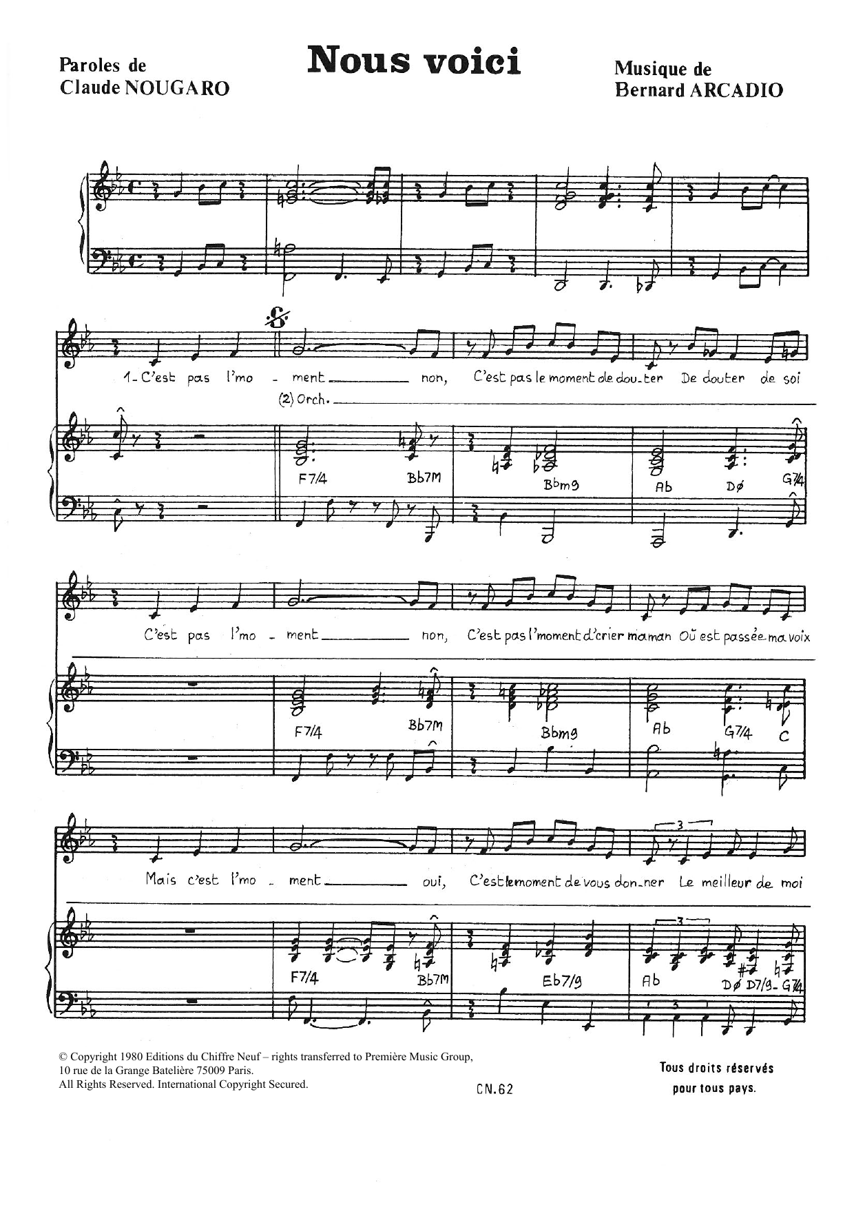 Claude Nougaro Nous Voici Sheet Music