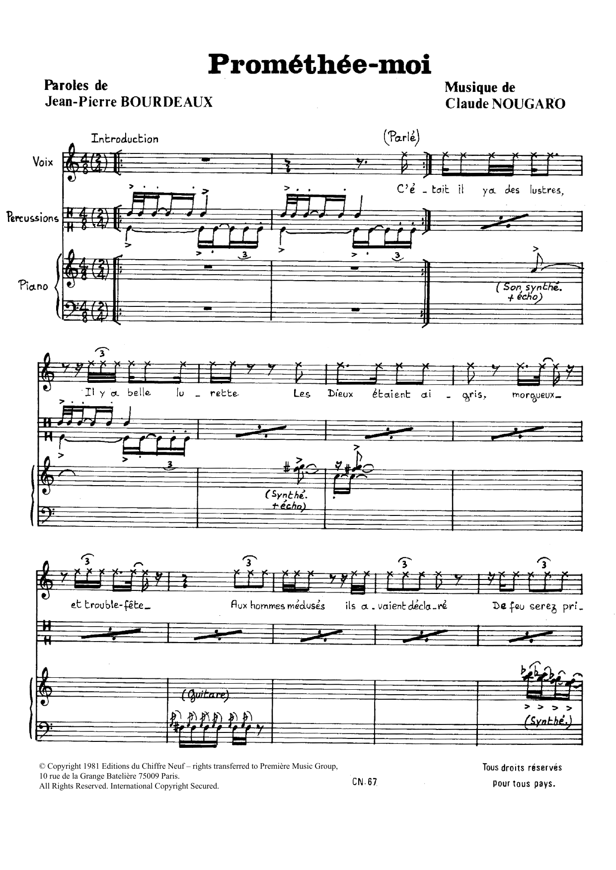 Claude Nougaro Promethee-moi Sheet Music