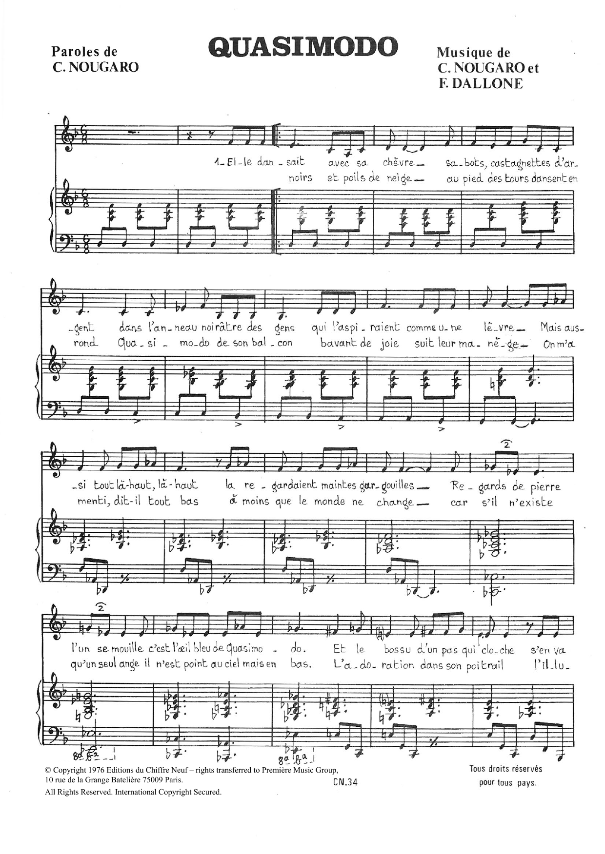 Claude Nougaro Quasimodo Sheet Music