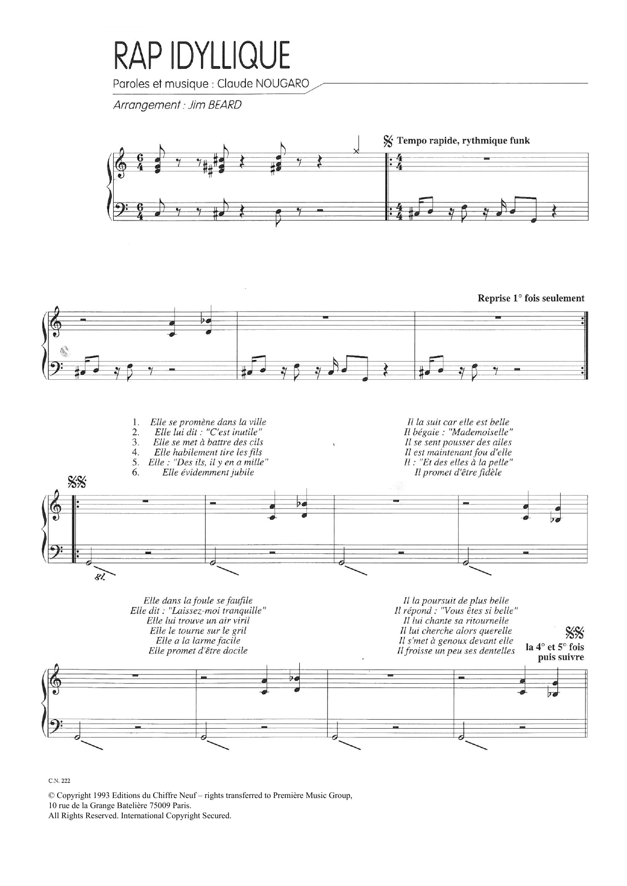 Claude Nougaro Rap Idyllique Sheet Music