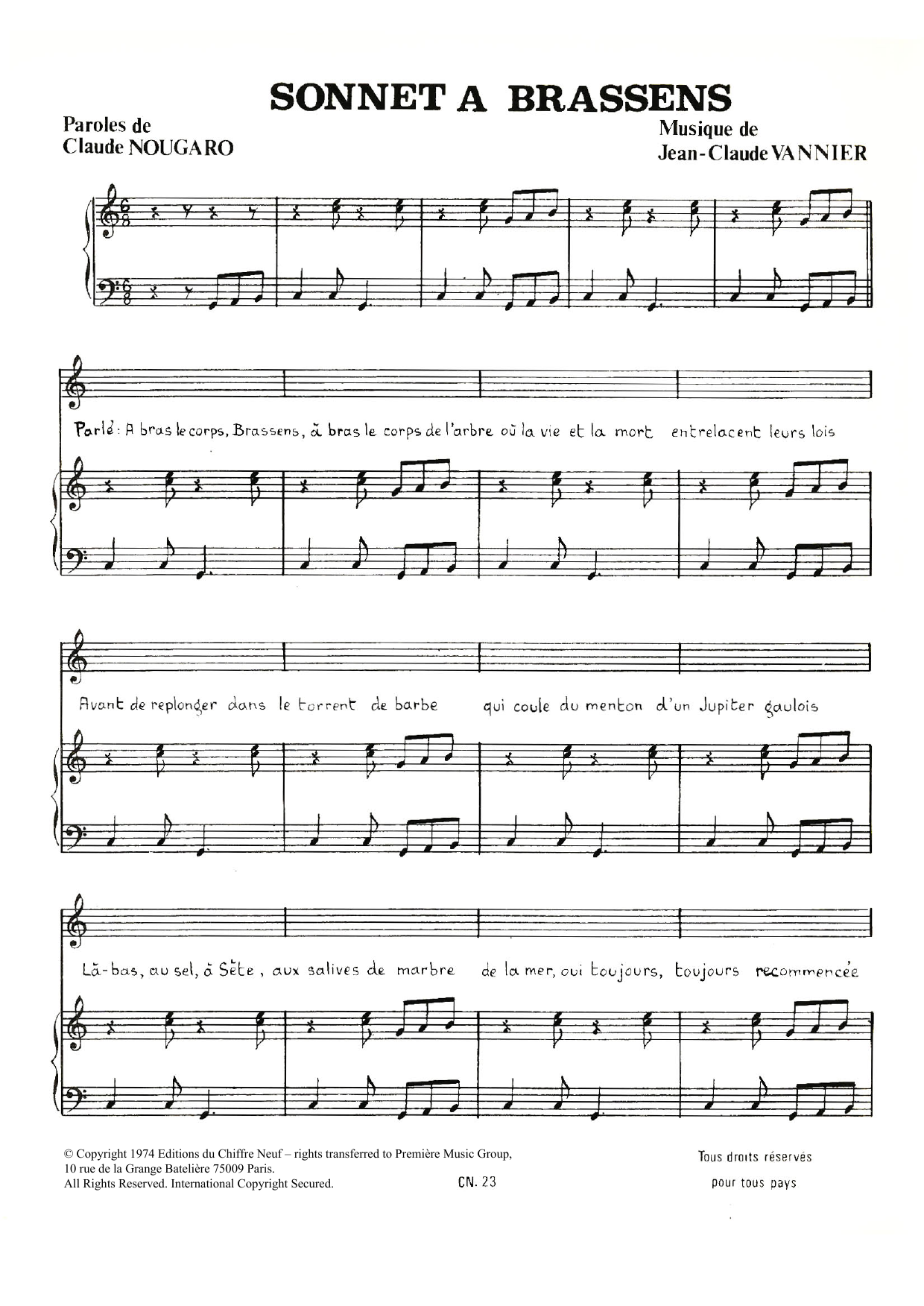 Claude Nougaro Sonnet A Brassens Sheet Music