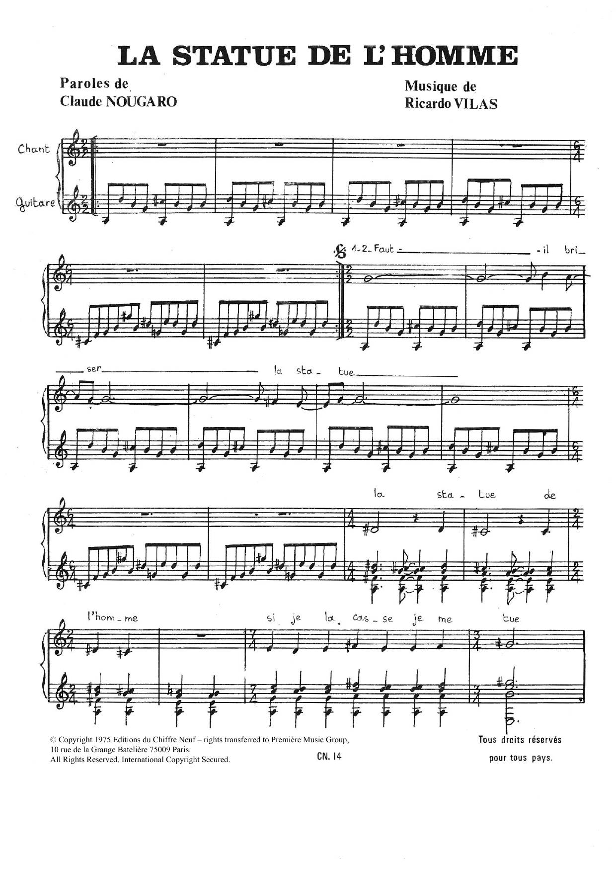 Claude Nougaro Statue De L'homme Sheet Music