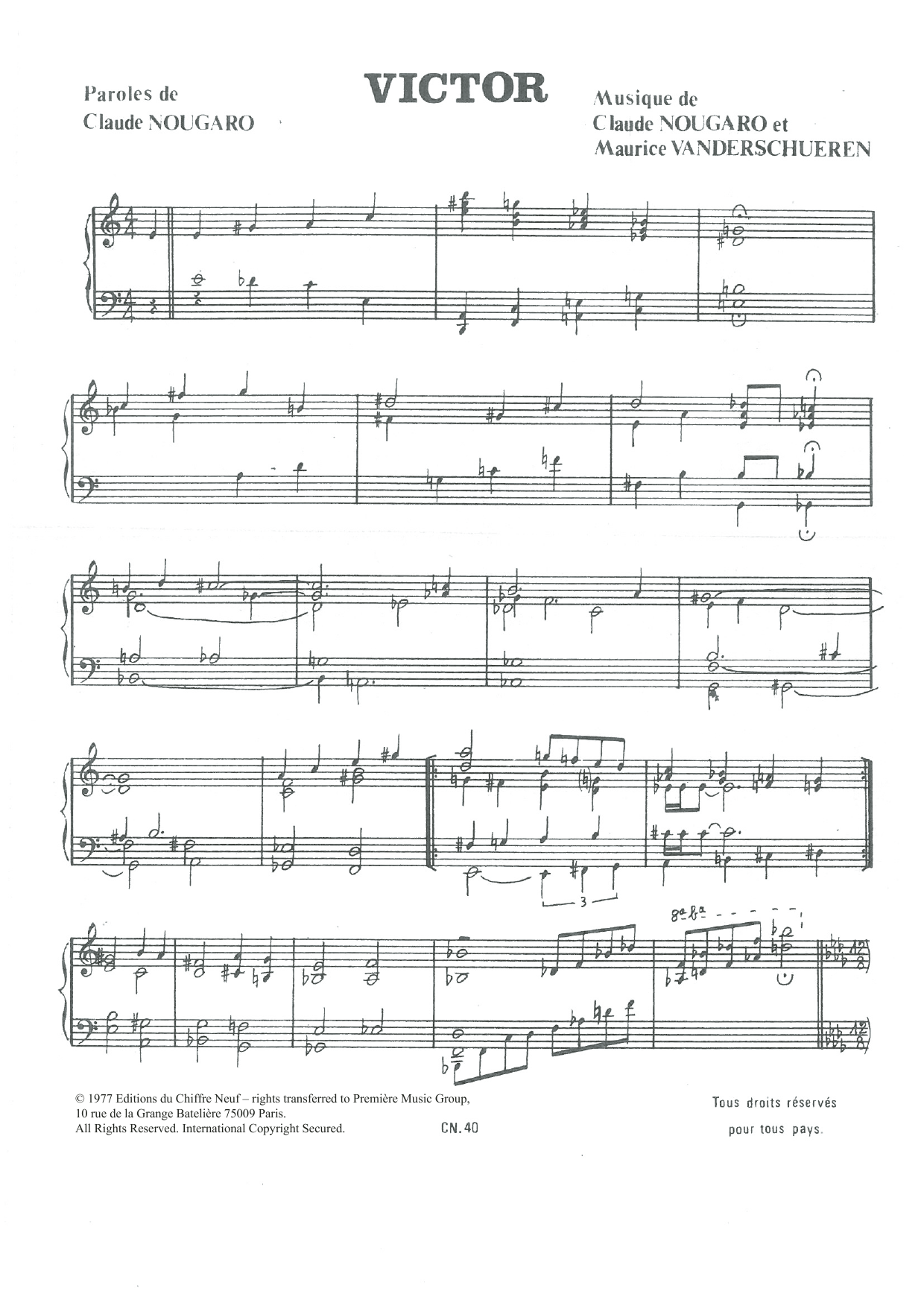 Claude Nougaro Victor Sheet Music