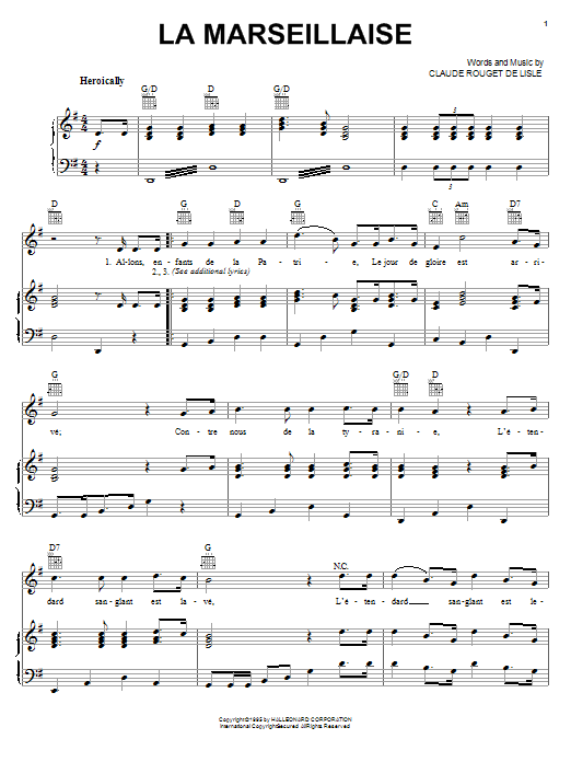 Claude Rouget de Lisle La Marseillaise Sheet Music