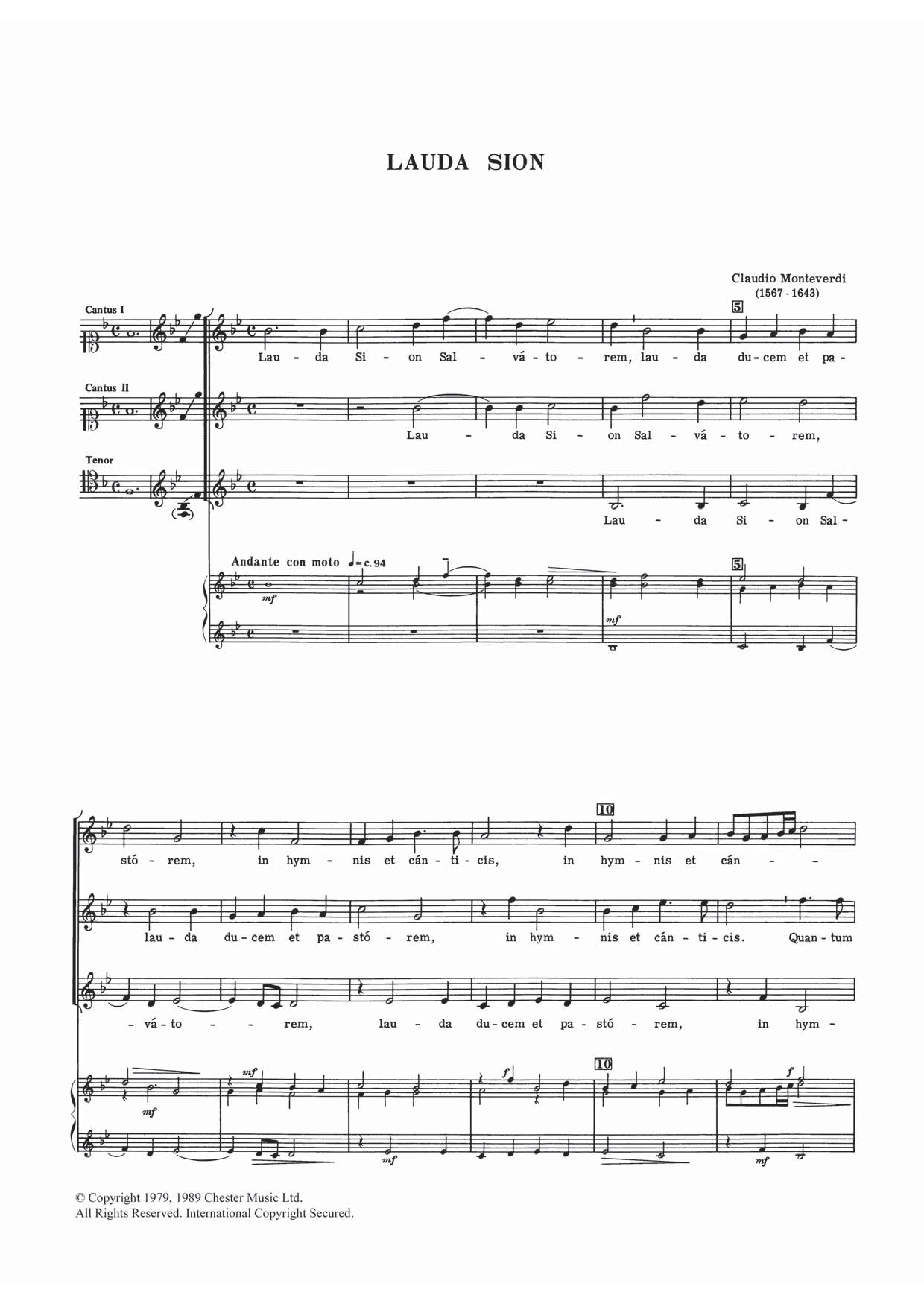 Claudio Monteverdi Lauda Sion Sheet Music