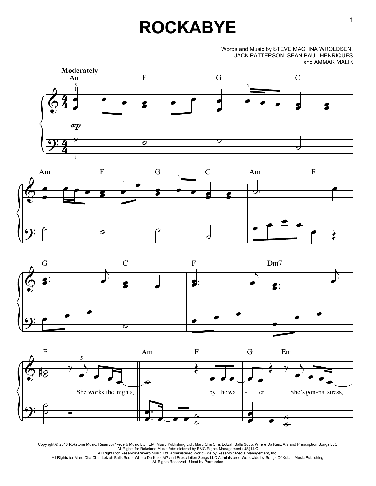 Clean Bandit Rockabye (feat. Sean Paul & Anne-Marie) Sheet Music