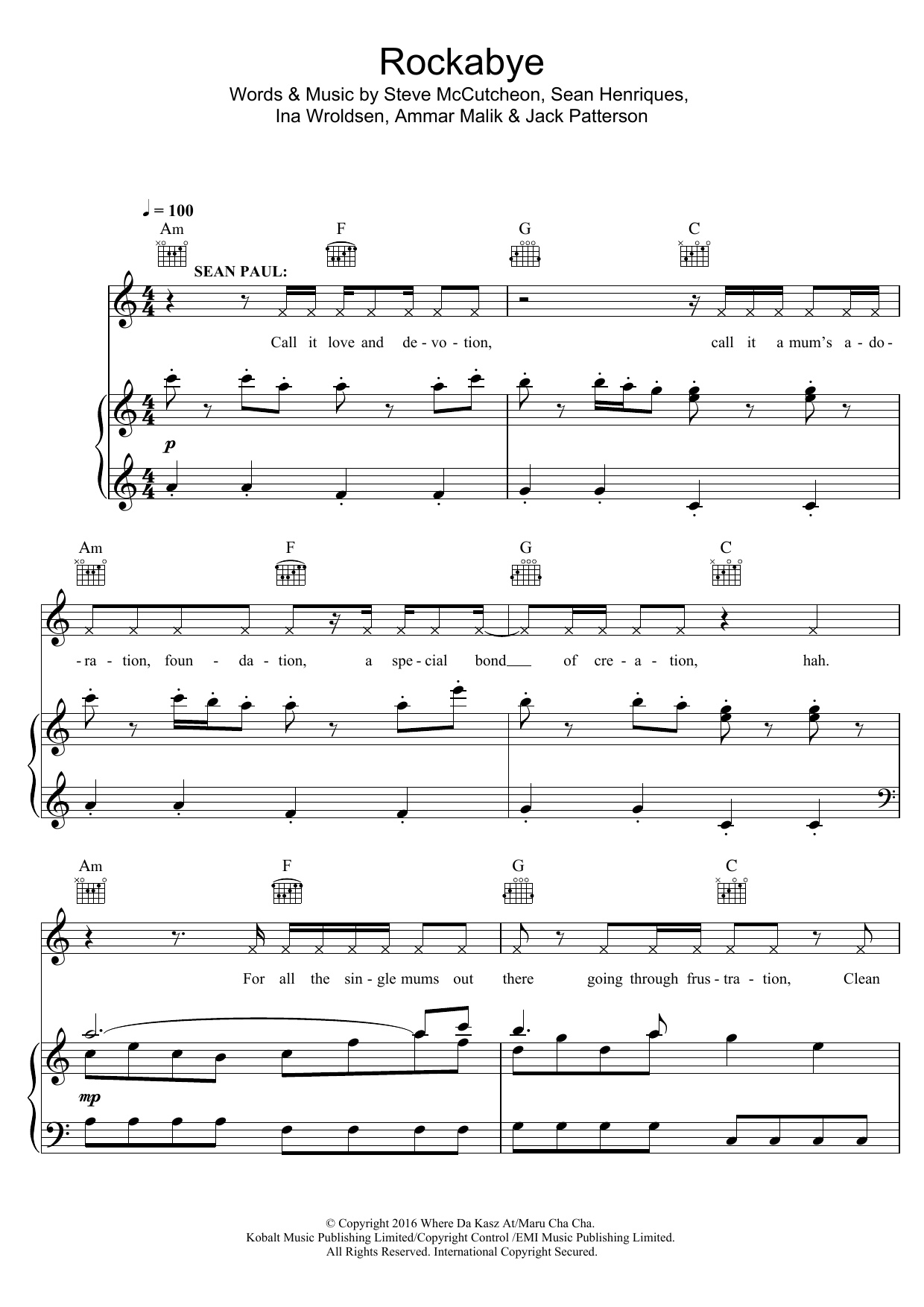 Clean Bandit Rockabye (featuring Sean Paul) Sheet Music