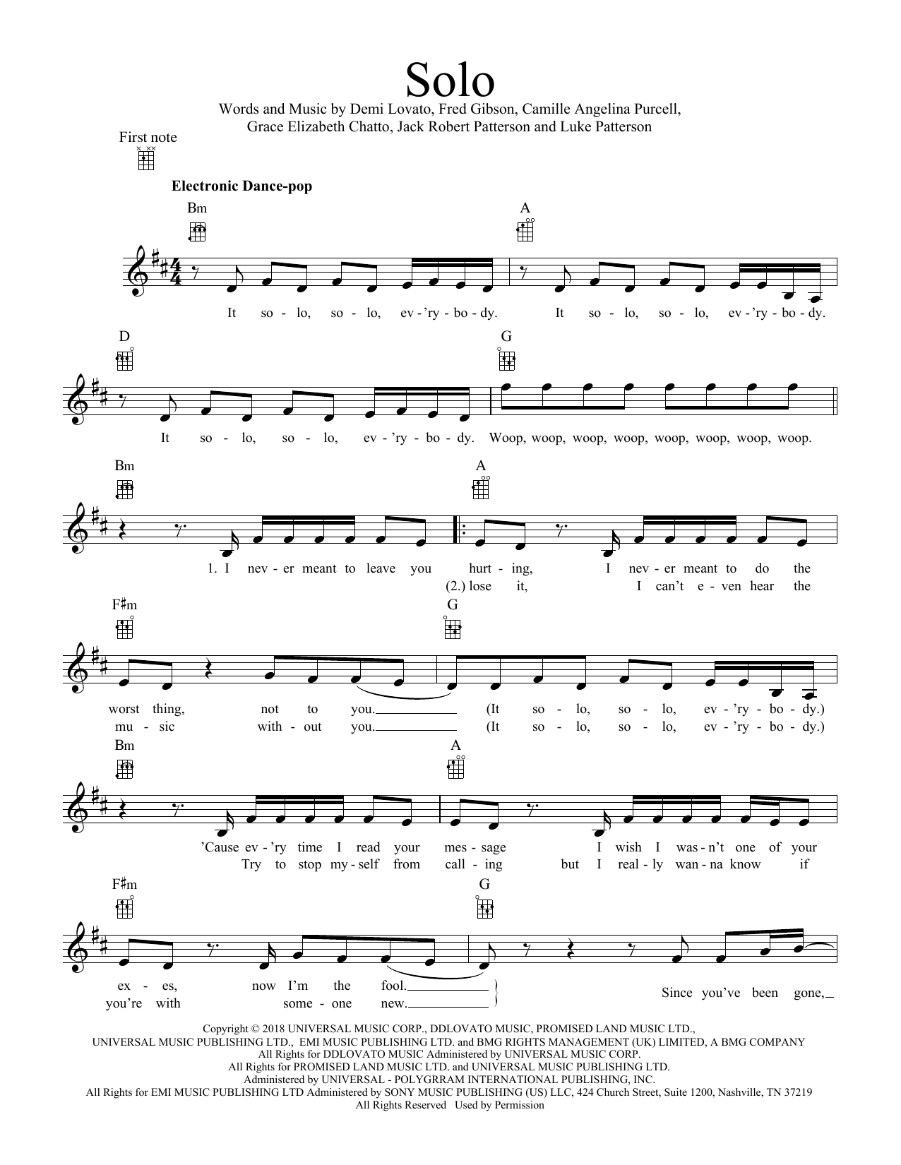 Clean Bandit Solo (feat. Demi Lovato) Sheet Music