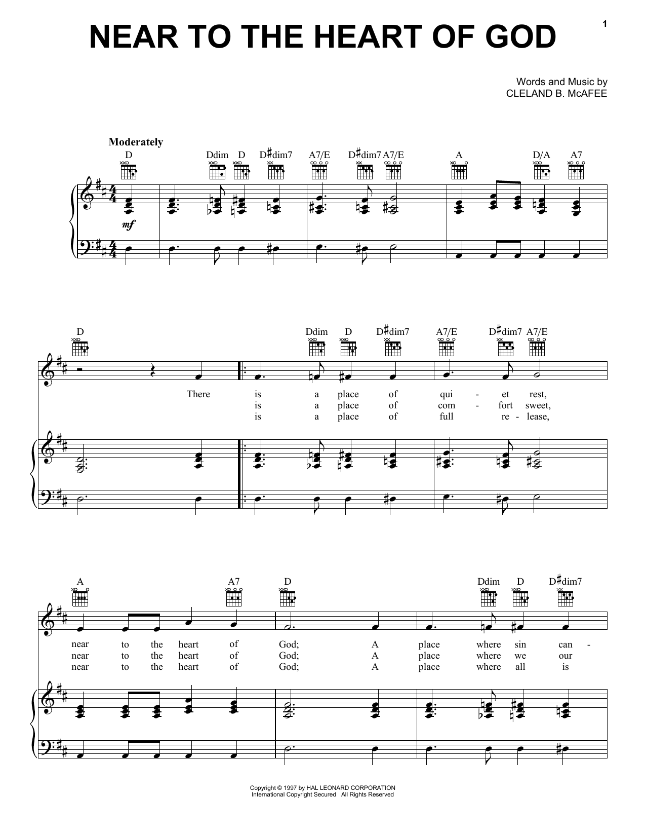 Cleland B. McAfee Near To The Heart Of God Sheet Music