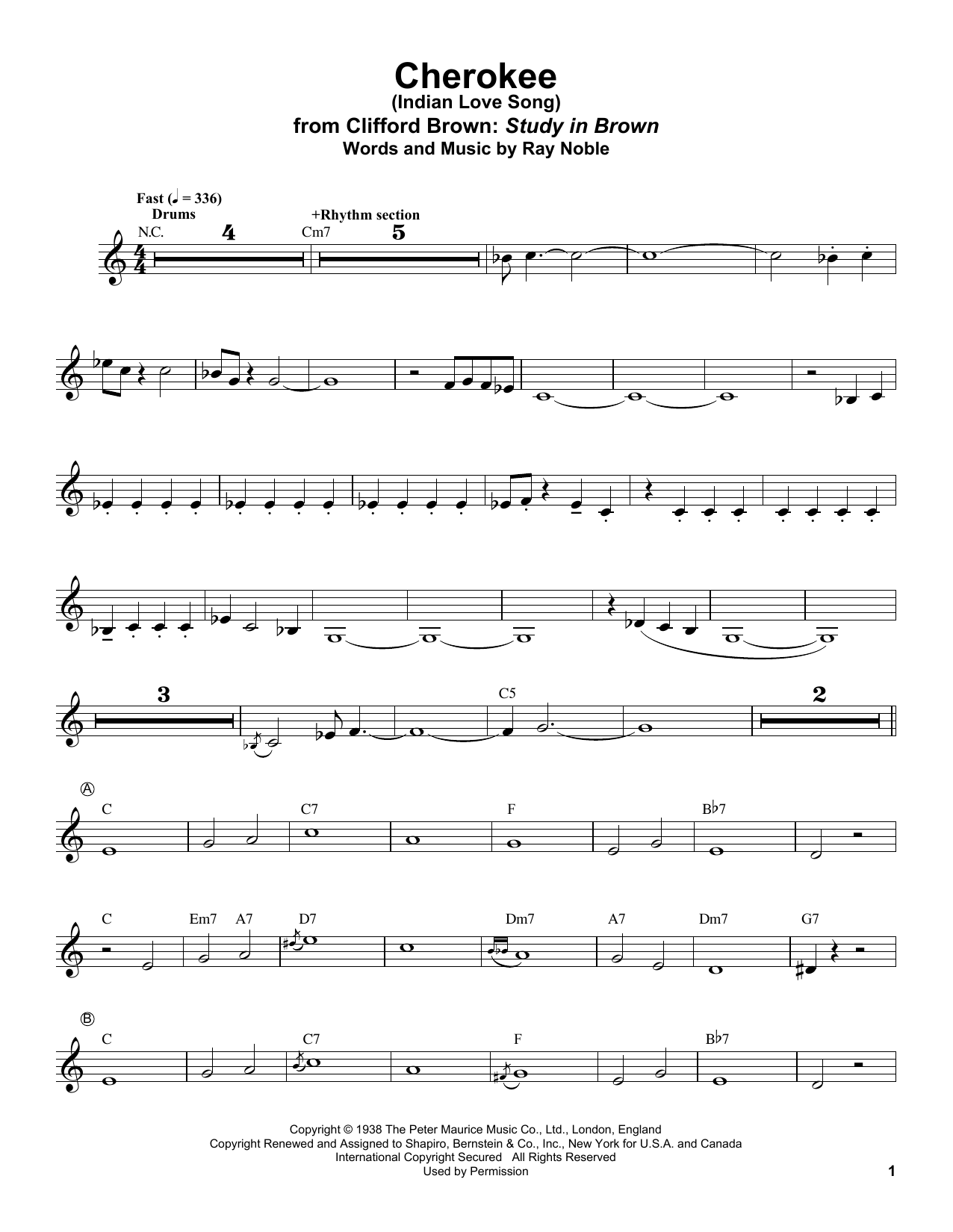 Clifford Brown Cherokee (Indian Love Song) Sheet Music