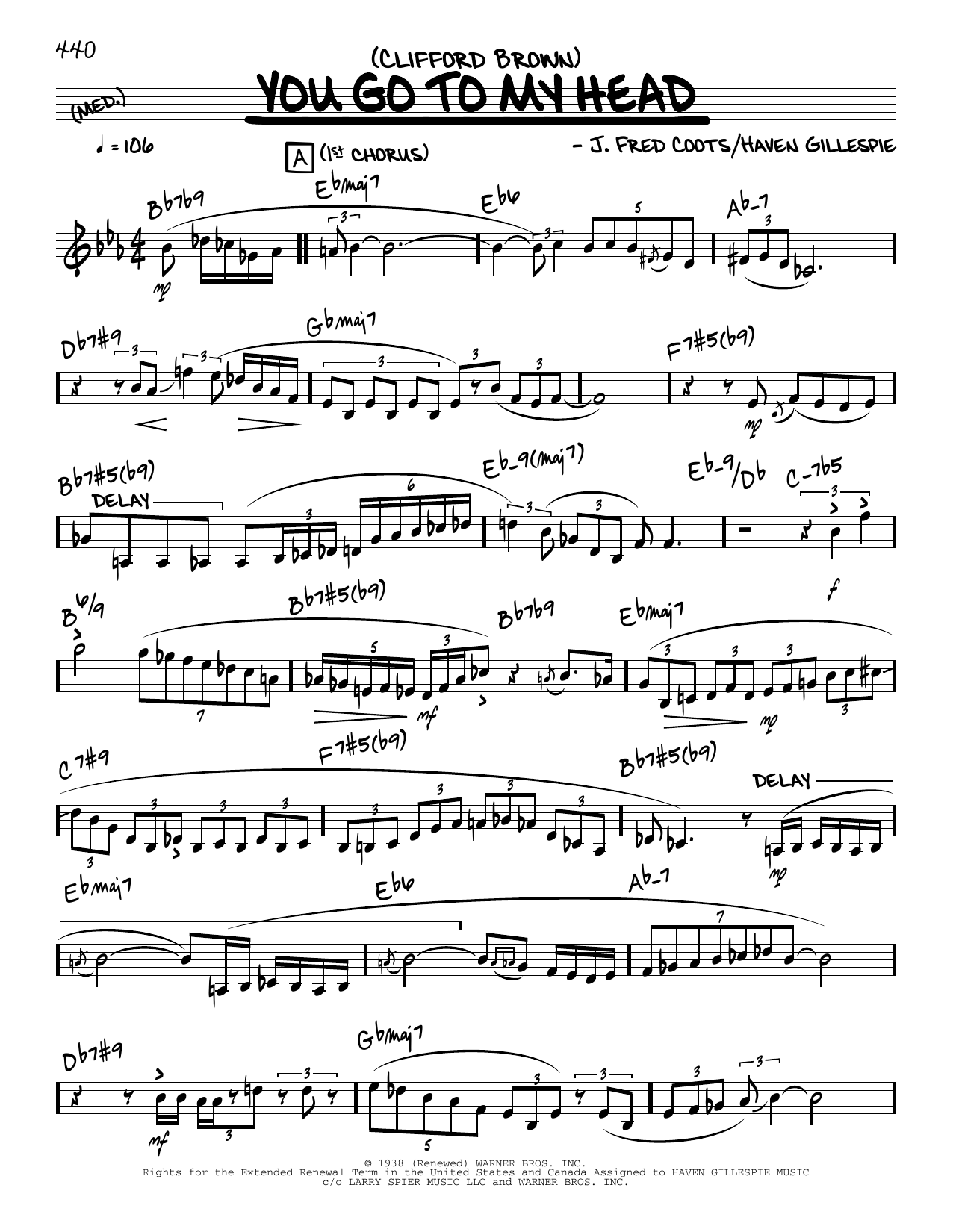 Clifford Brown You Go To My Head (solo only) Sheet Music
