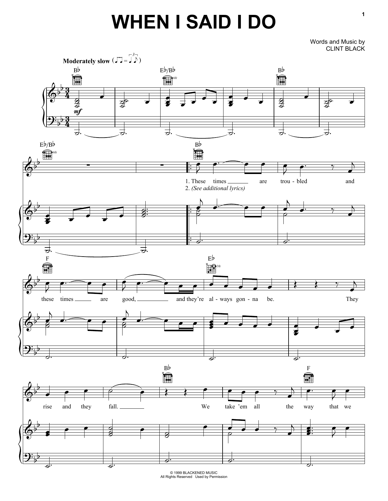 Clint Black When I Said I Do Sheet Music