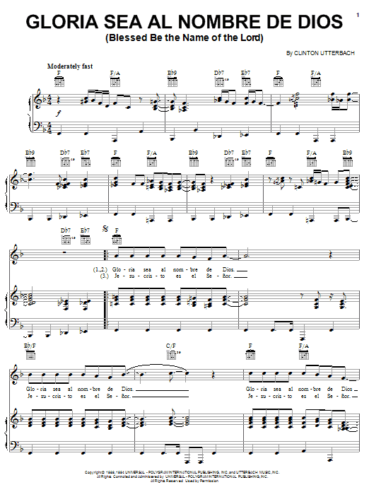 Clinton Utterbach Gloria Sea Al Nombre De Dios (Blessed Be The Name Of The Lord) Sheet Music